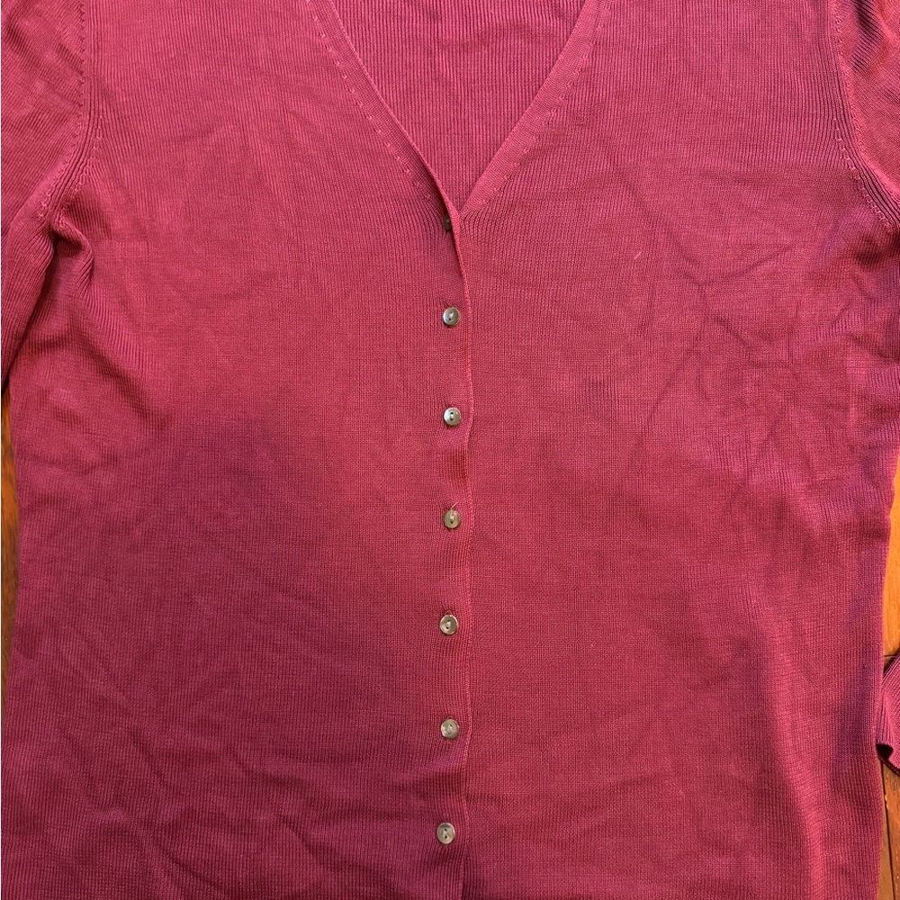 Ann Taylor 100% silk Button Front Burgundy Cardigan - Picture 4 of 4